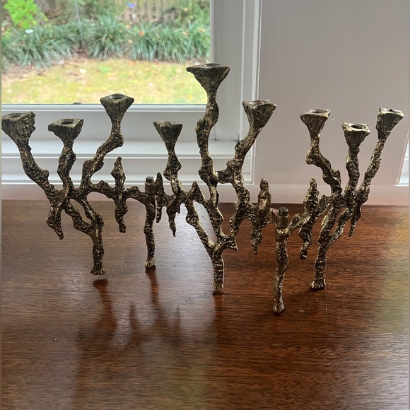 1960 Brass Brutalist menorah by Wainberg - Mid Century